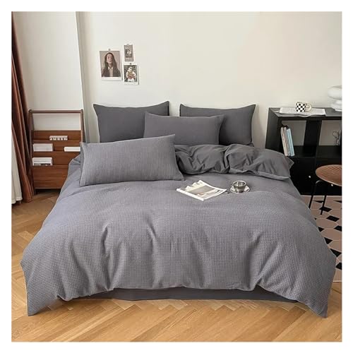 ALturn Thicken Bedding Set 100% Cotton Soft Duvet Cover Elasticated Bed Sheet Pillowcases Bed Sets King Queen Size,Bedding Set, Gray, XK001