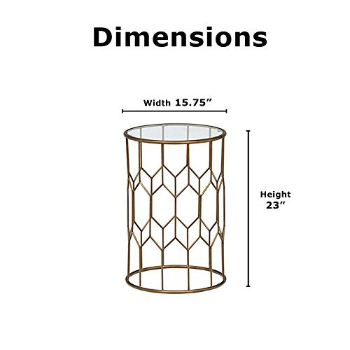 Adore Decor Harper Modern Glass And Metal Side Table, Gold Geometric Decorative Drum Small Accent For Living Room, 15.75" Wide Tabletop #TOP4
