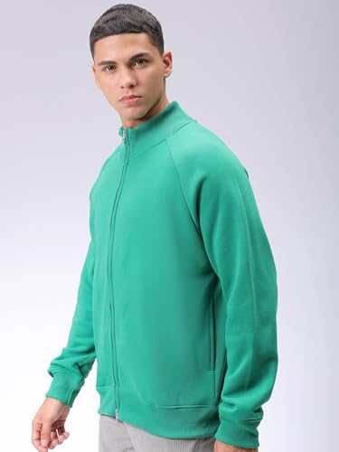 Image of The Indian Garage Co Men Relaxed Fit Solid High Neck Front Open High Neck Sweatshirt