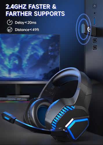 Image of Gvyugke Captain 100 Gaming Headsets Wireless for PS5, PS4, Mac, Switch, PC, Computer - 2.4GHz Wireless & Bluetooth 5.2 Gamer Gaming Headphones Wireless, ENC Noise-Canceling Mic, 50MM Drivers, Blue