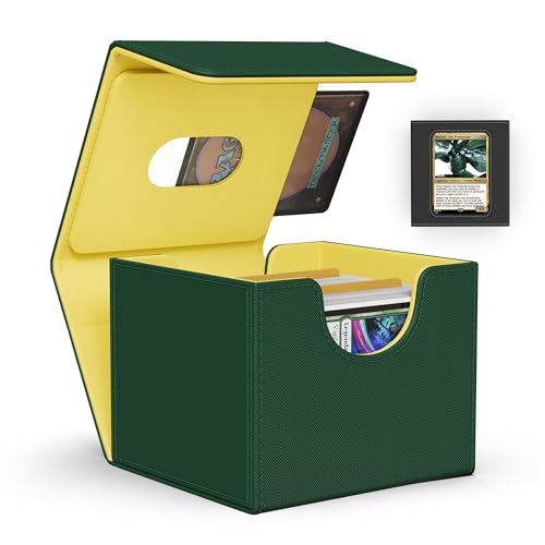 Image of ZLCA MTG Commander Deck Box, Card Deck Box for Trading Card, Holds 110+ Double Sleeved Cards Fits for TCG CCG Magic Cards with 2 Dividers (Green & Yellow)