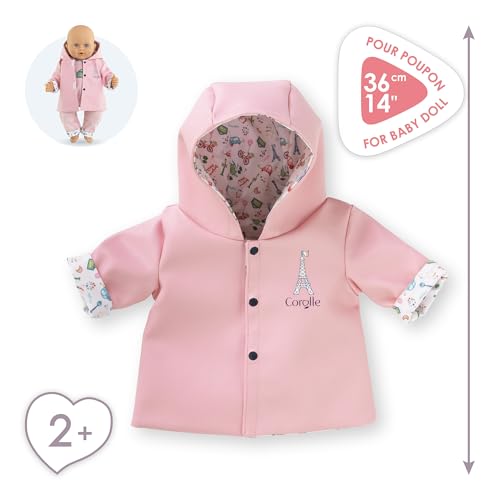 Corolle Mon Grand Poupon Regenmantel, Paris, 2in1-Wendemantel, Wochenende in Paris Design, für alle 36cm Babypuppen, ab 2 Jahren