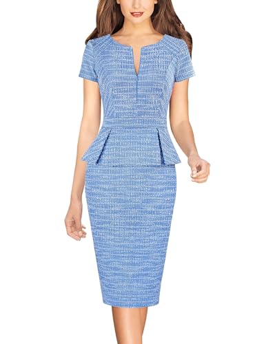 Image of VFSHOW Womens Work Business Office Front Zipper Peplum Bodycon Dresses Elegant Short Sleeve Slim Church Pencil Sheath Dress