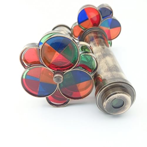 DAYOL\'X DAYOLX Handmade Brass Kaleidoscope – Vintage Engraved Optical Viewer, Educational Science Gift, Antique Desk Decor Collectible for Kids & Adults