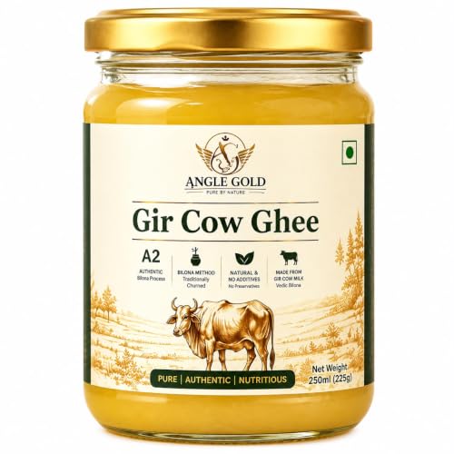Image of ANGLE GOLD - a2 ORGANIC GHEE - SHREE FOOD Gir Cow a2 Ghee, Organic, Traditional Bilona Method, No Additives, 250ml