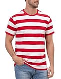 Funny World Mens Red and White Striped Shirt Cotton Short Sleeve Casual T-Shirts, Red and White, 3X-Large