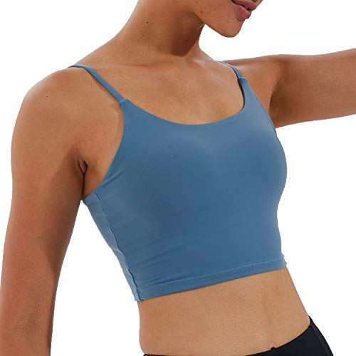 Image of Women's Strappy Stretch Sports Bra Longline Yoga Tank Top Fitness Bra Workout Camisole Crop Tops for Teen Girl