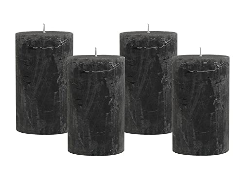 4 Rustic Stumpenkerzen Premium Kerze Anthrazit 6x10cm - 38 Std...