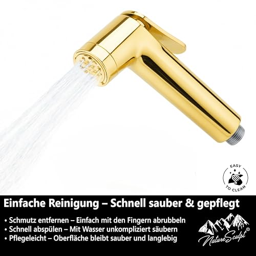 NatureSculpt Mobiler Duschkopf für Camping mit 1,2 m Schlauch, Verstellbare Wasserzufuhr, Für Wohnmobil, Vanlife & Outdoor Waschbecken, Kompakt, Tragbar, Robustes ABS (Gold)