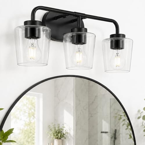Audickic 3-Light Matte Black Bathroom Light Fixtures, AD-22004-3W-BK-C