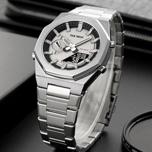 Image of Dual-Display Analog-Digital Watch, Zink Alloy Case Men's Watch,Stainless Steel Band, Luminous 30M Water-Resistant Fashion Sports Watches for Men - TT-D1
