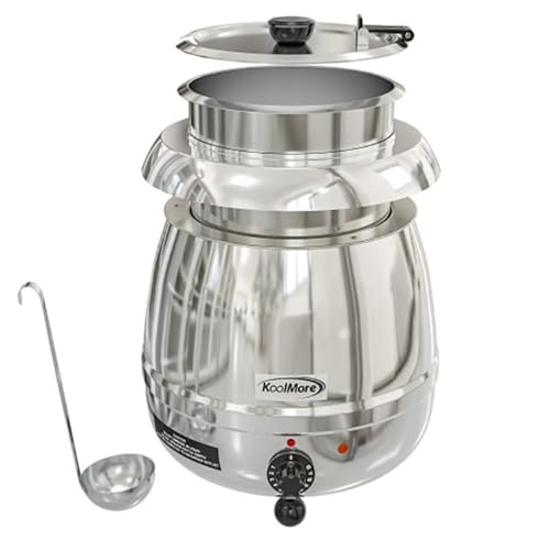 Image of KoolMore Commercial Soup Kettle Warmer with Hinged Lid and Removable Stainless-Steel Pot Insert for Buffet, Restaurant, Party, Event, and Catering, Large 2.5 Gallon, Electric [Silver] (SK-SS-3G)