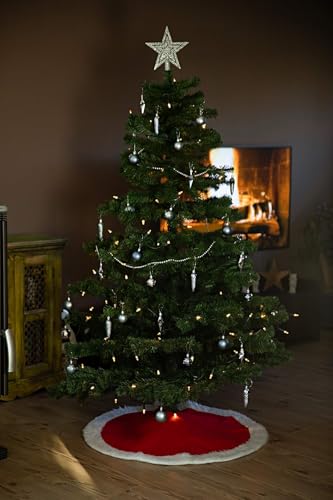 HEITMANN DECO Baumdecke Rund Rot Weiß Stoff Tannenbaum Unterlage mit weißem Rand Schutz vor Tannennadeln Weihnachtsdeko – Ansicht 3