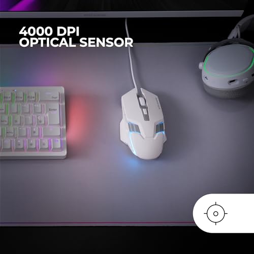MM024, Mouse Gaming RGB, Sensore Ottico 4000 DPI, Switch Meccanici Huano, RGB Flow, Regolazione On-the-fly 1200/2400 / 3200/4000 DPI, Compatibilità Multipiattaforma, Bianco - Mouse gaming - Immagine 2
