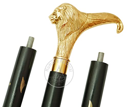 Humaira Nautical Solid Brass Lion Head Handle Wooden Walking Stick Cane Vintage Designer Handmade - Thumbnail 4