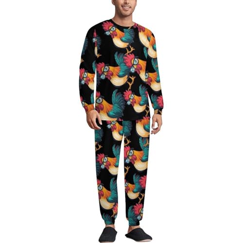 Rooster Mens Pajamas Set Long Sleeve Sleepwear Pjs Set Shirts And Bottoms Sleep Sets Loungwear