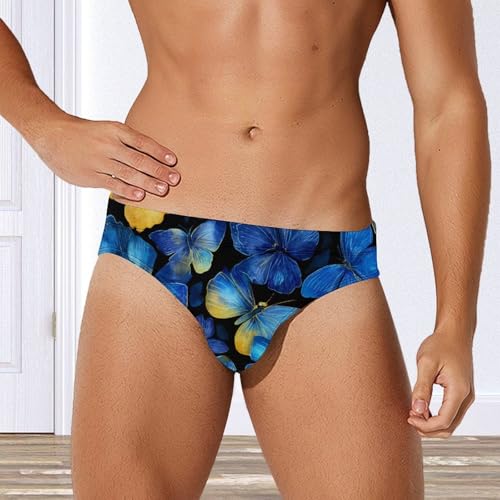 Watercolor Blue Butterfly Men's Swim Briefs Low Waist Bikini Swimsuit Underwear Beach Swimwear4
