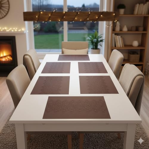 YELONA Placemats Set of 6, Heat-Resistant Woven Vinyl Table Mats, Non-Slip & Washable Dining Tablemats for Kitchen & Dinner Decor, Umber Brown (45cm x 30cm)