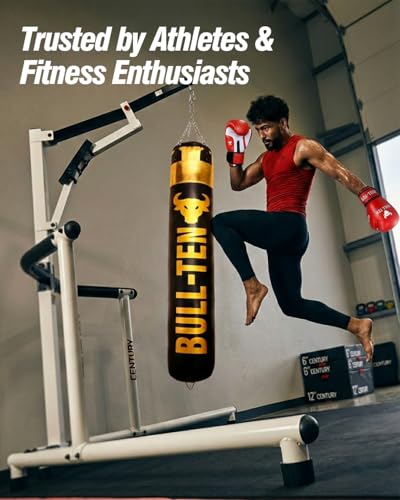 Image of Heavy Duty Filled Punch Bag with Stainless Steel Hanging Chain | Vinyl Material | Boxing MMA | Muay Thai | Taekwondo Kickboxing Fitness & Exercise Training (Gold, 180 CM *35 CM 55KG)