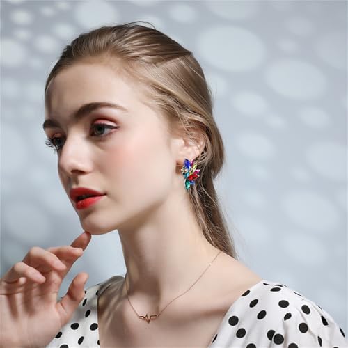 MALOYANVE Crystal Cluster Earrings Funky Punk Rock Small Round Rhinestone Angel Wings Statement Stud Earrings for Brides Bridemaids Wedding Jewelry Gifts for Women2