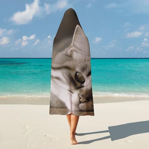 Cape à capuche chat endormi 101x127cm, couverture nomade à positionnement stable - 6