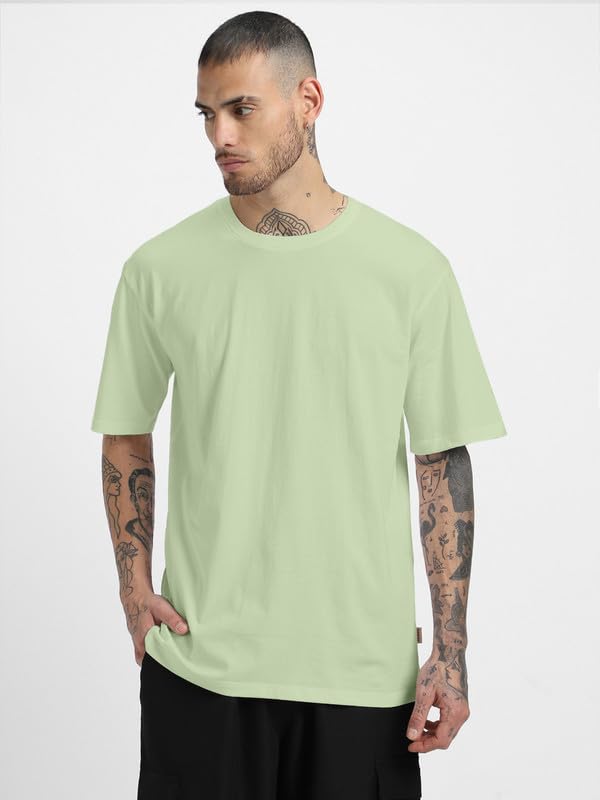 Image of Veirdo Solid Oversized 100% Pure Cotton Combo T-Shirt for Men & Boys (Half Sleeves, Round Neck, Drop Shoulder, Baggy Fit, Pack of 2, Available in S to 2XL