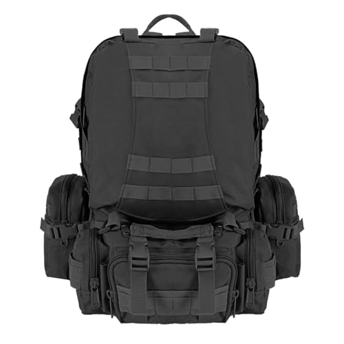 55L Mochila Masculina Viagem, Sistema Molle, Mochila de Grande Capacidade para caminhadas, acampamentos e atividade ao ar livre (Preto)