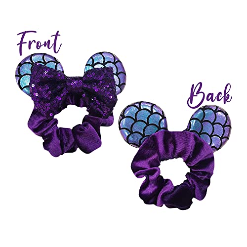 Styla Hair 2Pk Mouse Ear Scrunchies For Kids Velvet Hair Bow Scrunchies For Women - Sparkle Sequins Mouse Hair Bands For Pony Tail Minnie Ears (Purple Mermaid) #TOP5
