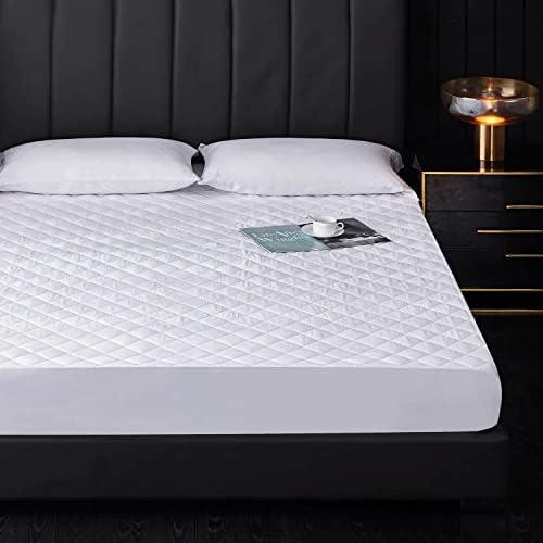 Extra Deep Quilted Mattress Protector - 100% Cotton Mattress Pad Bed Topper Cover Anti Allergic Breathable Sheets Single Double King SuperKing 4FT Size (Super King)