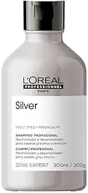 L'Oreal Professionnel Shampoo Silver, Neutraliza Tons Amarelos Indesejados, Com Pigmentos Roxo, Para Cabelos Brancos e Grisalhos, Promove Brilho & Maciez, 300ml