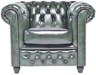 Original Chesterfield Chair - 1 Seater - Full Real Hand Washed Leather - Antique Green