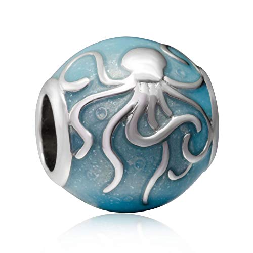 925 Sterling Silver Blue Enamel Octopus Charms fit Pandora Charms