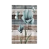 Spshian Rústico vintage verde azulado floral madera granero 1 banda, placa de pared eléctrica turquesa flor mariposa placa frontal para
