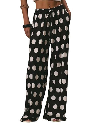 Women Polka Dot Drawstring Wide Leg Pants Polka Dots Casual Loose Lounge Trousers with Pockets