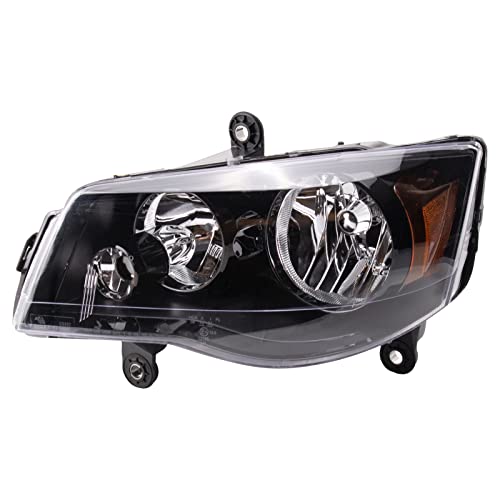 Image of TRQ Driver Side Headlight Assembly Halogen Black Bezel Compatible with 2014-2016 Chrysler Town & Country 2011-2020 Dodge Grand Caravan CH2502266