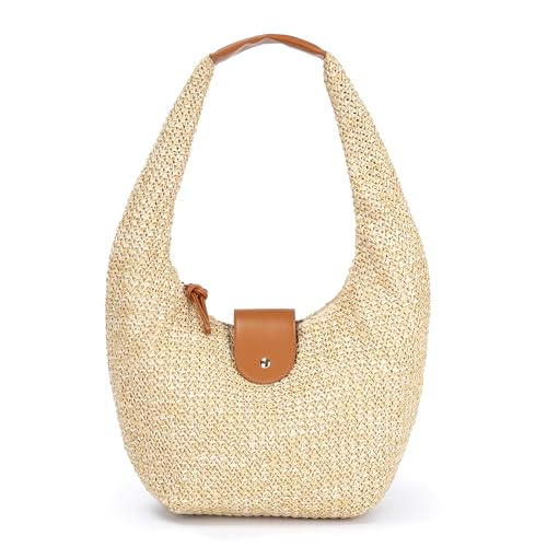 Bolso tejido de paja estilo hobo para mujer miniatura 1