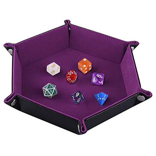 Rmeet Tärningsbrickor, vikbar bricka PU-läder och sammet tärningshållare hexagon tärningsbricka för fängelsehålor drakar RPG tärning spel D&D DnD bordsspel violett