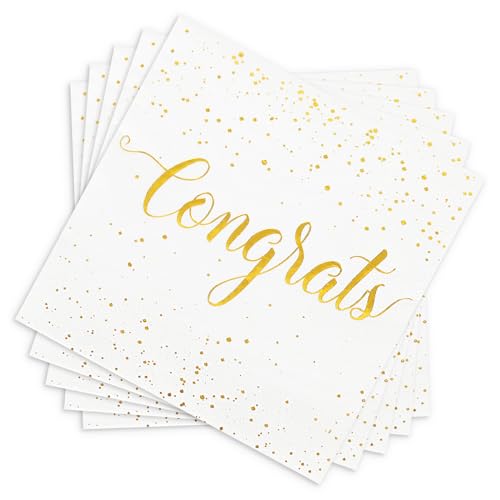 Whaline 80Pcs 2026 Congratulation Cocktail Napkin White Gold Foil Congrats Disposable Paper Napkins Graduation Beverage Dessert Napkins for Engagement Baby Shower Celebration Party