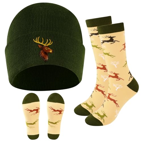 DASHUAIGE Hirsch Outdoor Strickmütze Mit Der Socke, Bergsteigen Klettern Sport Wandern Jägermütze, Wintermütze Beanie Workwear Mütze Herren Frauen (Hirsch)
