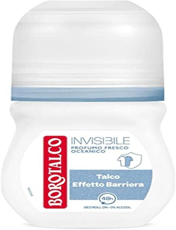 Borotalco Desodorante Roll On Invisible 50 mL, fabricado na Itália