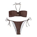 Conjunto de bikini de cuello para mujer, con tirantes, corte alto, tanga, anudado, cintura baja, con cordones
