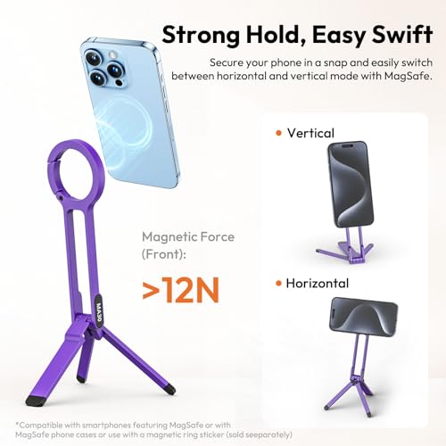 Image of ULANZI MA30 Magnetic Phone Tripod Stand for iPhone-Aluminium Maglock Smartphone Mini Tripod Pocket Cell Phone Stand Strong Magnet Quick Mount Compatible with iPhone 17 16 15 14 13 12 Series, Purple