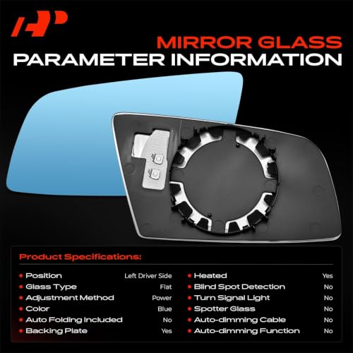 A-Premium Left Driver Side Heated Mirror Glass with Backing Plate - Compatible with BMW 525xi, 528i 535i xDrive, 528xi, 530xi, 535i, 545i, 550i, 645Ci, 650i, M5 - Blue Exterior Side View Flat Mirror by A-Premium - Used condition - Image 3