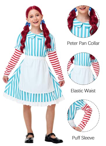 Deerose Girls Halloween Fast Food Dress with Apron Striped Puff Sleeve Dresses 3-14 Years3