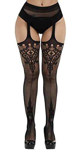 Image of Womens Suspender Pantyhose High Waist Fishnet Tights Fishnet Stockings Thigh High Stockings