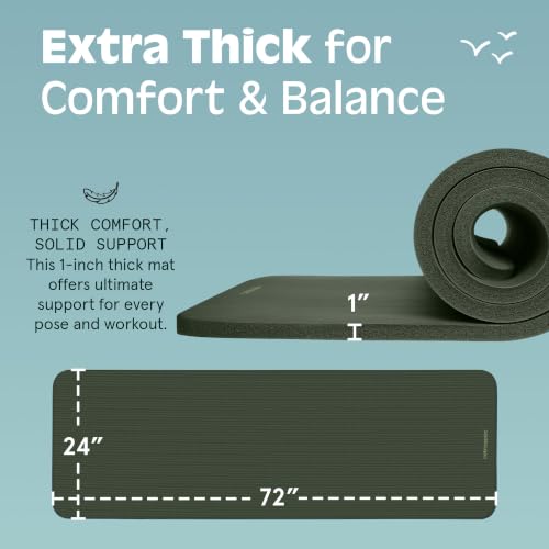 Image of Retrospec Solana Yoga Mat 1 inch Thick w /Nylon Strap for Men & Women - Non Slip Exercise Mat for Home Yoga, Pilates, Stretching, Floor & Fitness Workouts