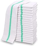 GOLD TEXTILES New Cotton Blend White Restaurant Bar Mops Kitchen Towels (120, Green Stripe)