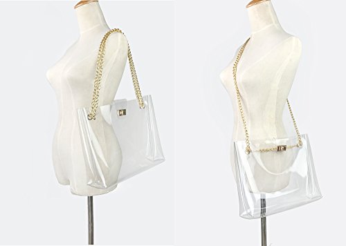 Image of Multifunction Clear Chain Tote with Turn Lock Womens Shoulder Handbag