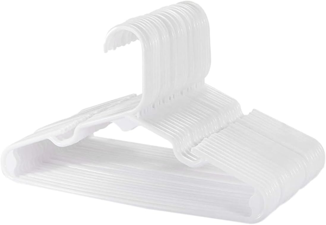 OUNONA 20pcs Kids Clothes Hangers Sturdy Plastic Wardrobe Hangers for Boys and Girls Adjustable Coat Hooks for Home Use (White)