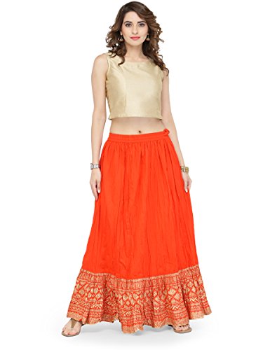 Image of Varanga Women's Cotton Knee-Length Frills Skirt